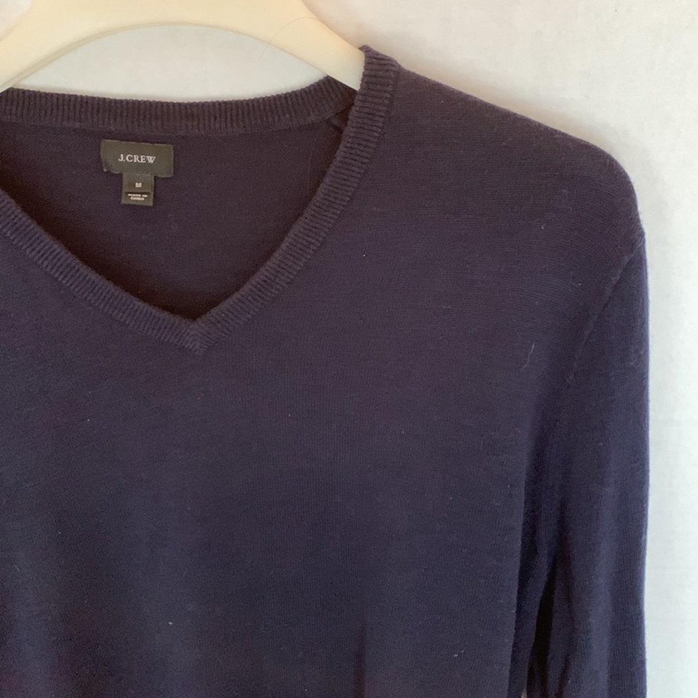 M  Men Sweater V-neck  Navy Blue Long Sleeve J Crew